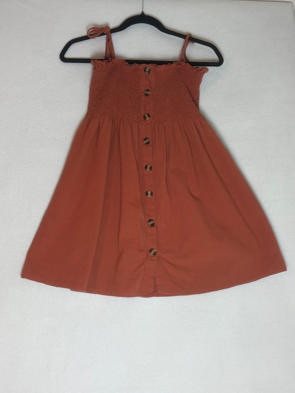 ROMWE Rust Orange Button Front Smocked Sundress Size S